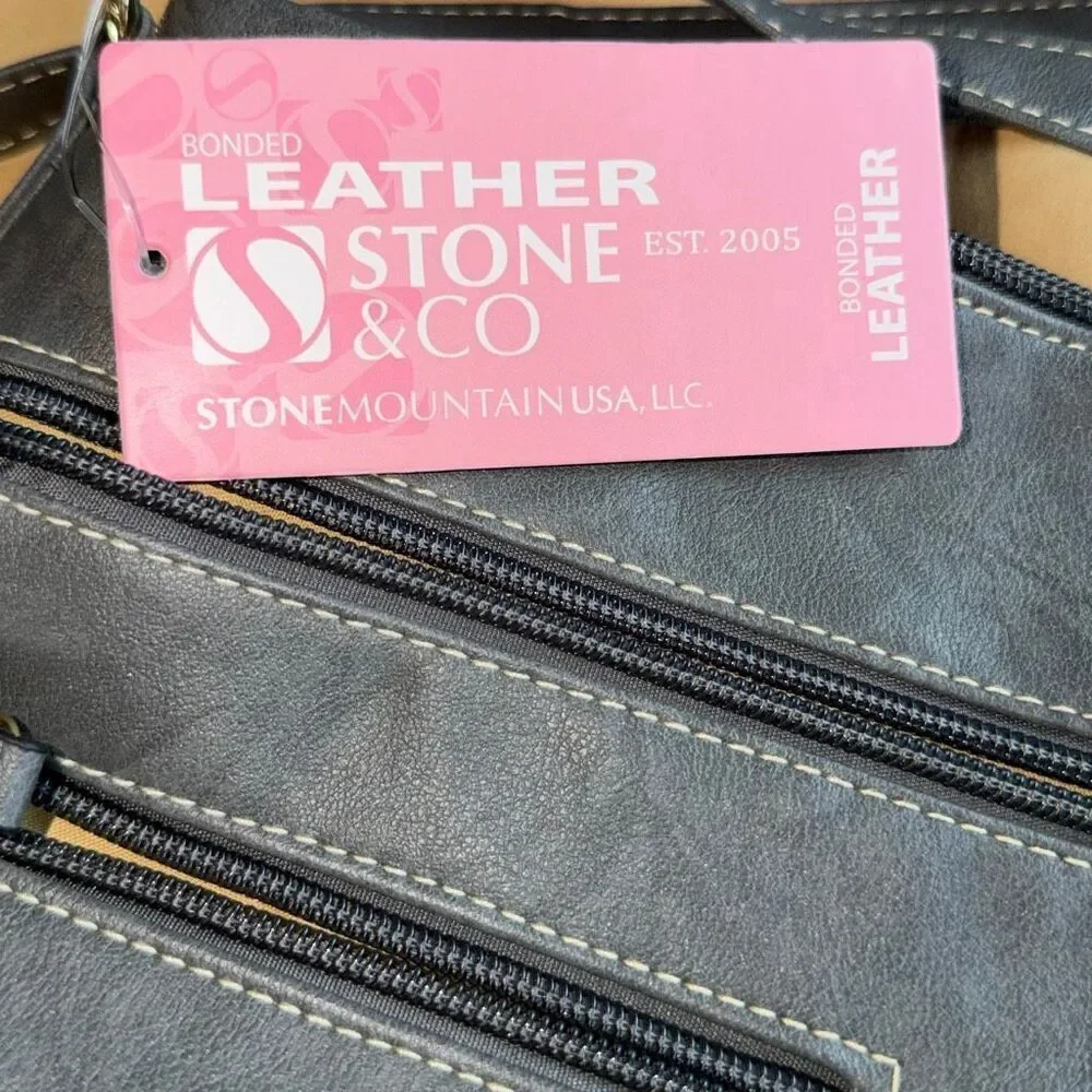 Stone Mountain Crunch Leather Irene Hobo Purse Grey NWT